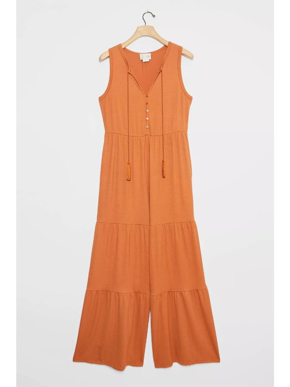 Anthropologie Marina Tiered Wide-Leg  Jumpsuit In Rust Orange Sleeveless Pockets - Picture 2 of 12